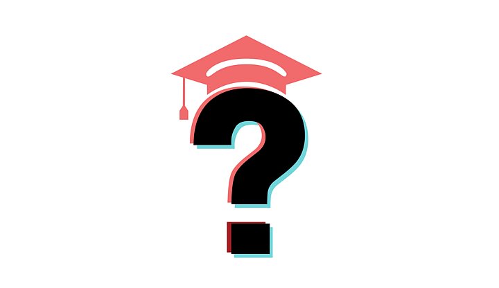 grafika, znak pytajnika w kolorowym birecie